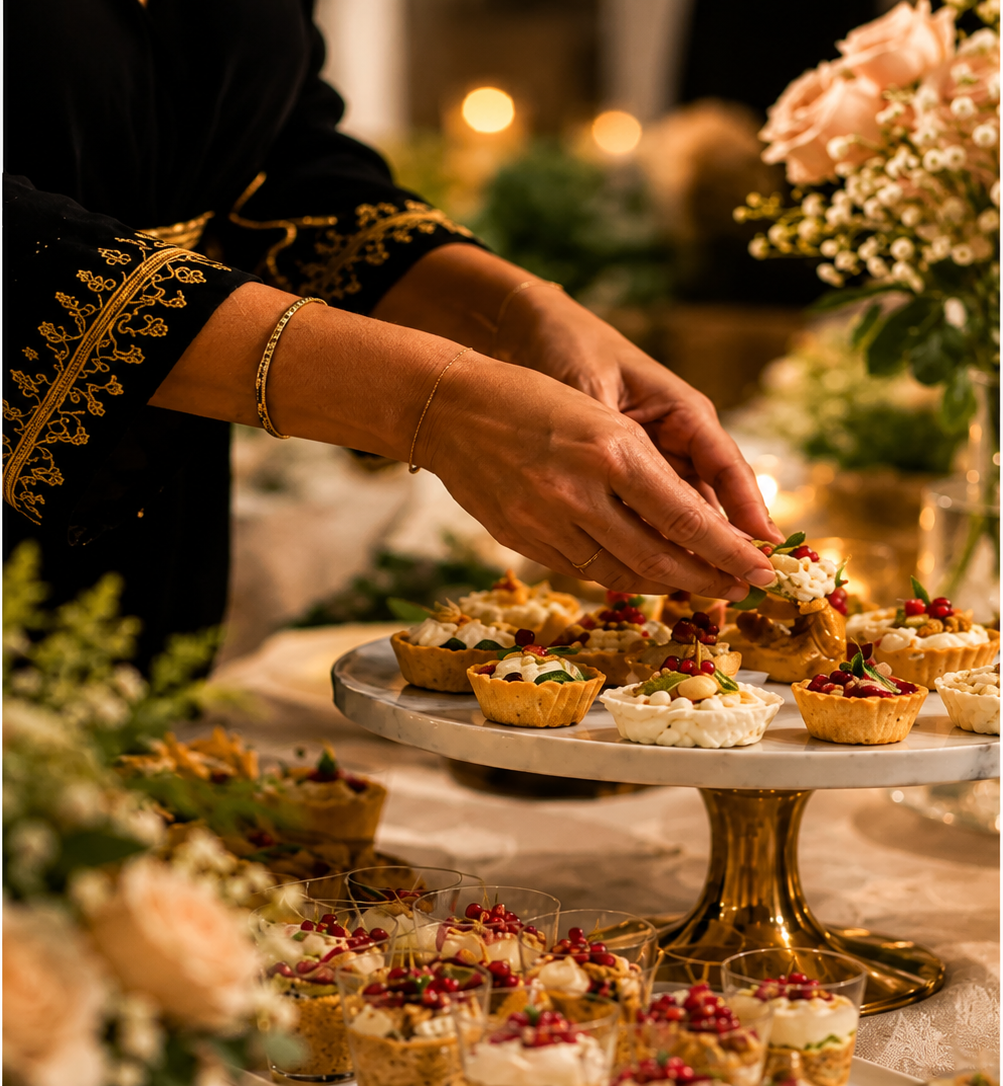 Buffet de mignardises dressé pour un événement
