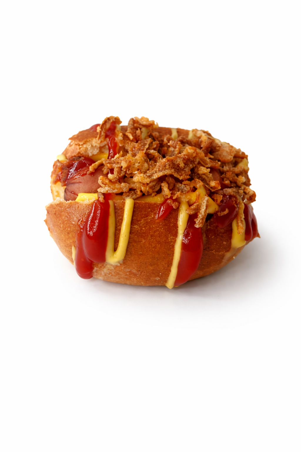 Mini hot-dog croustillant aux oignons dorés